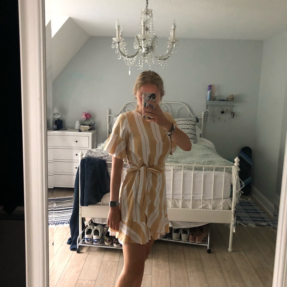 Express yellow and white tie dress